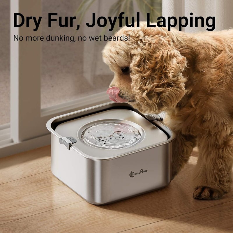 DownyPaws No Spill Water Bowl for Dogs,101oz/3L Stainless Steel Slobber Stopper, No Drip Slow Drinking Dog Water Bowl, No Mess Dog Water Dispenser Spill Proof, Dishwasher Safe, Silver - Image 5